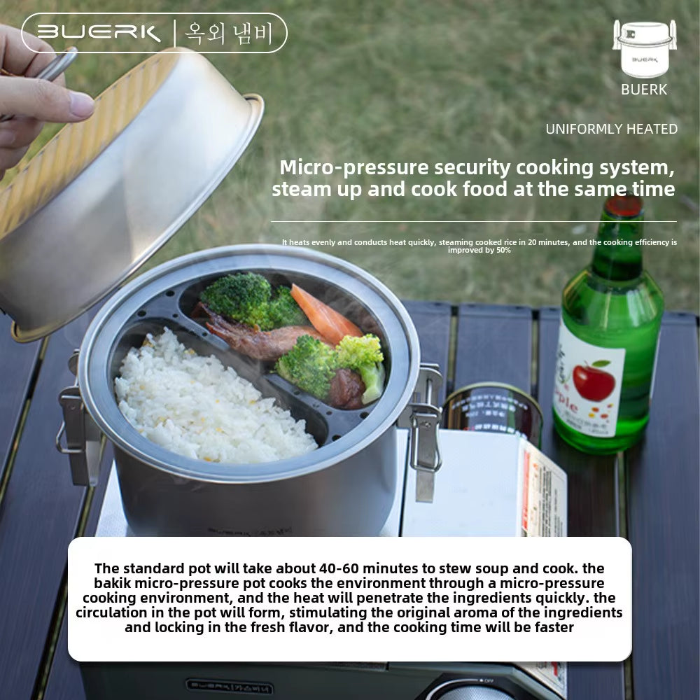 Stainless Steel Picnic Pot Cooking Rice Micro Pressure Cooker Multi-function Camping Pot Hiking Travel Camping Cooking Utensils
