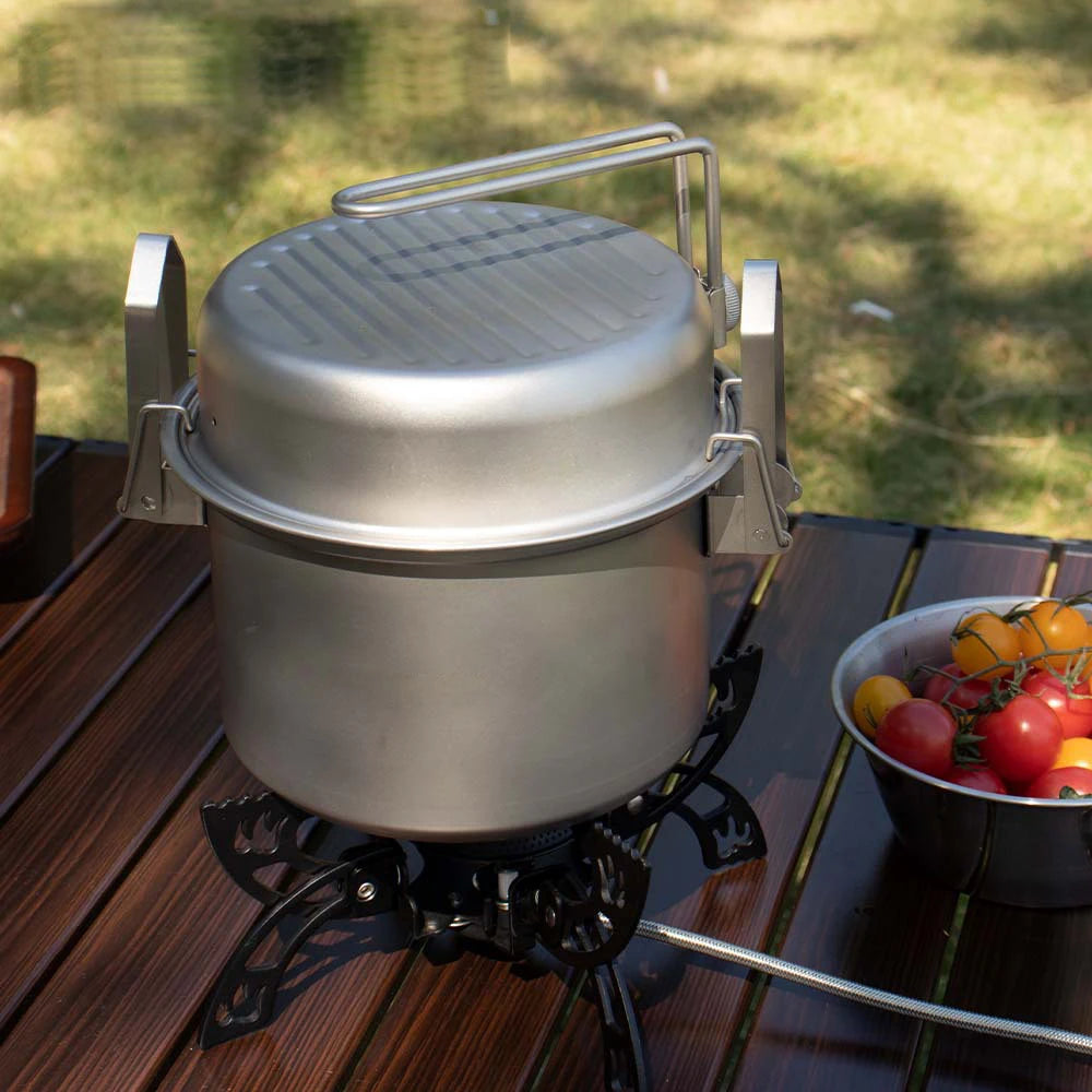 Stainless Steel Picnic Pot Cooking Rice Micro Pressure Cooker Multi-function Camping Pot Hiking Travel Camping Cooking Utensils